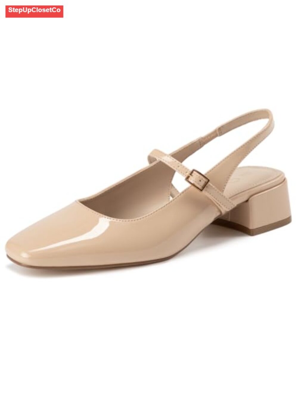 Faux Leather Mary Jane Pumps Square Toe Block Heel